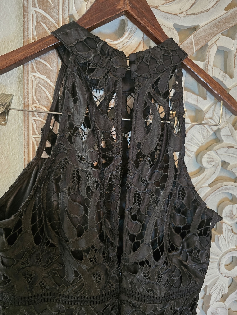 Bardot Dress 8 Womens Black Gemma Halter Floral Lace Overlay Midi Bodycon Sheath - Picture 6 of 9